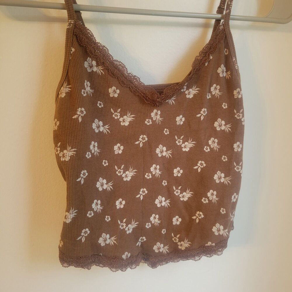 Hollister Must Have Collection Top Spaghetti Strap Brown Floral Small S